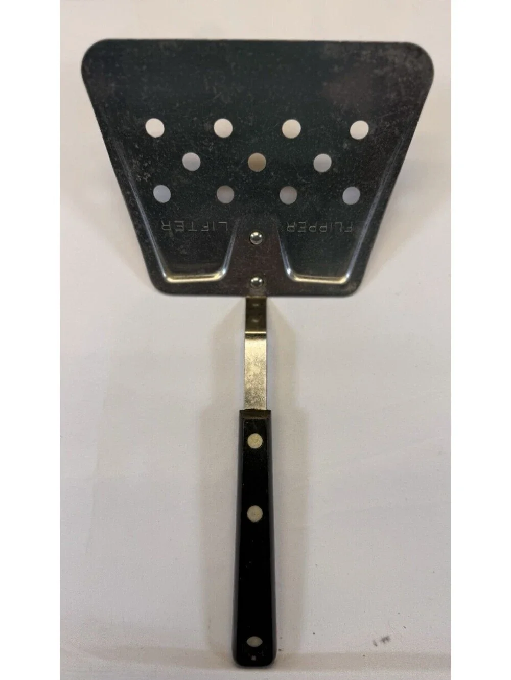 Ekco Forge Vtg. Flipper Lifter Wide Spatula Black Handle Stainless Steel USA BIG
